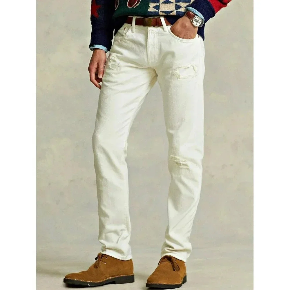 Polo Ralph Lauren Men's Sullivan Slim Distressed Jean White Size 34 (MSRP $198)